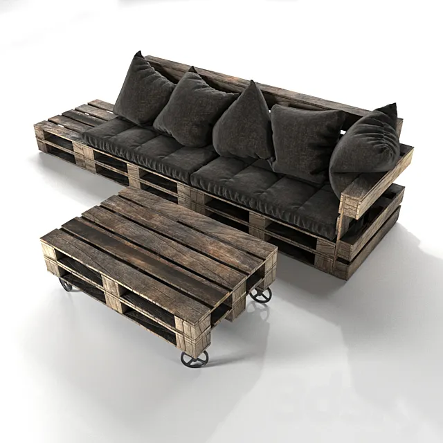 Sofa and table LOFT 3D Model