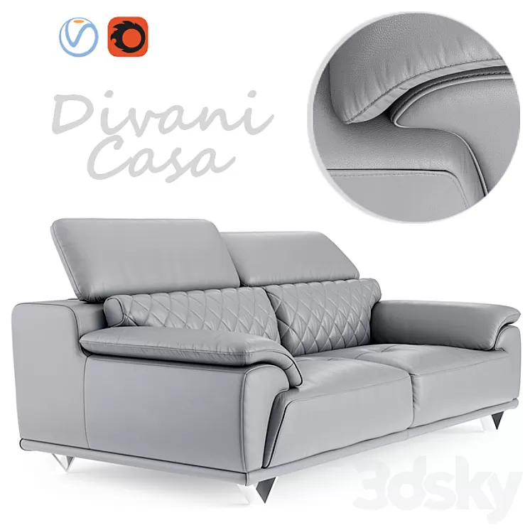 Sofa Divani Casa Wolford Modern Gray 3D Model