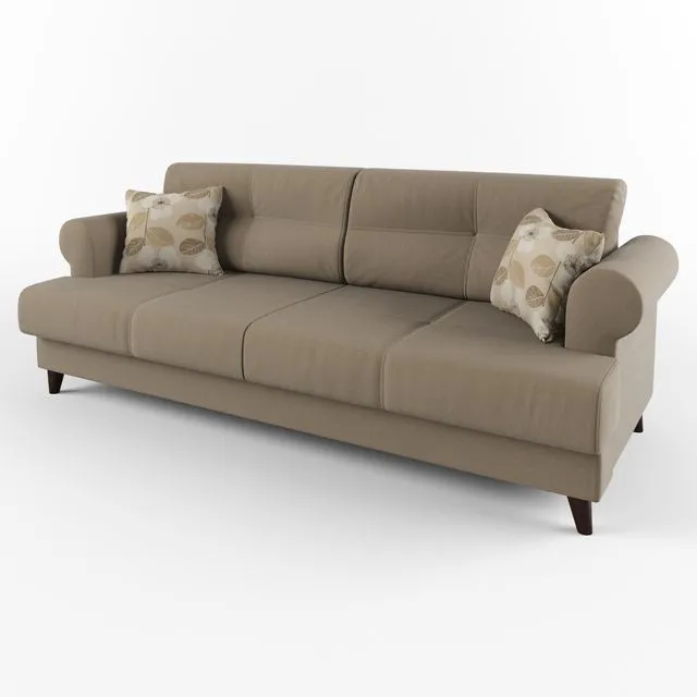 Sofa with cushions and armrests round 3D Model