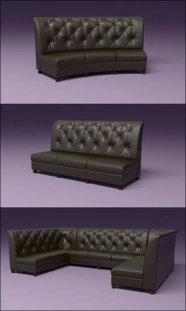 Sofas leather cafe restaurant bar capitone 3D Model Sofas leather cafe restaurant bar capitone 3D Model