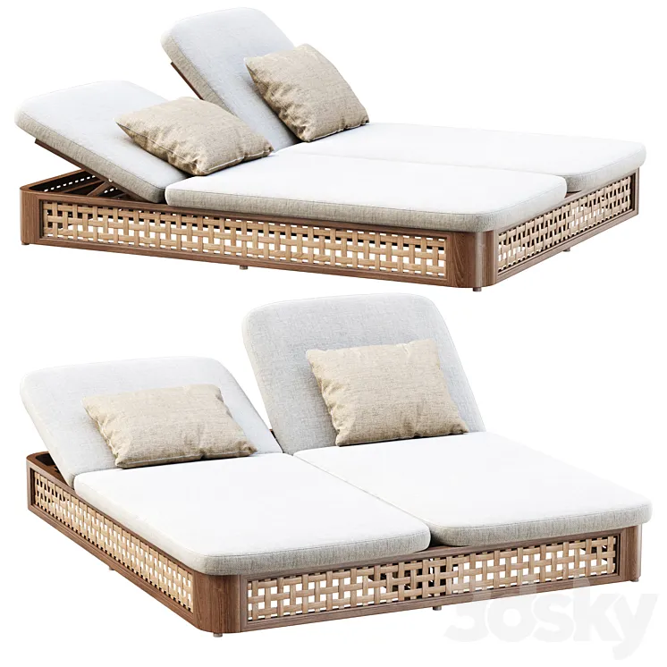 Sofia Rattan Double Chaise Lounge \/ Chaise Lounger 3D Model Free Download