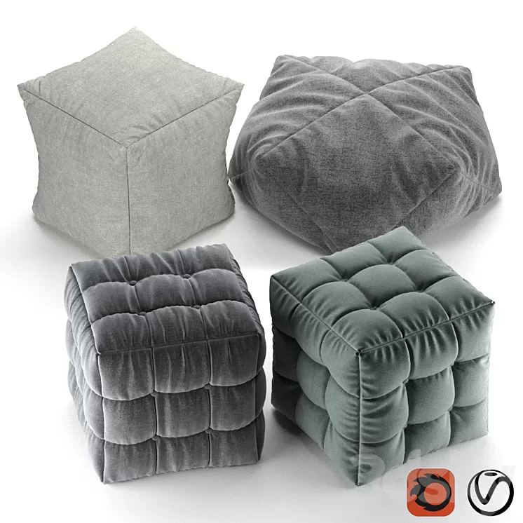 Soft fabric poufs 3D Model Soft fabric poufs 3D Model