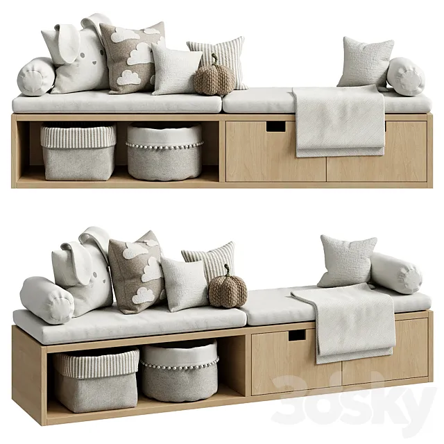 Soft seat by the window in the children’s room 3D Model