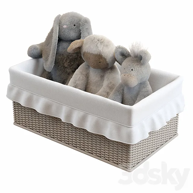 Soft toys in the basket 3D Model