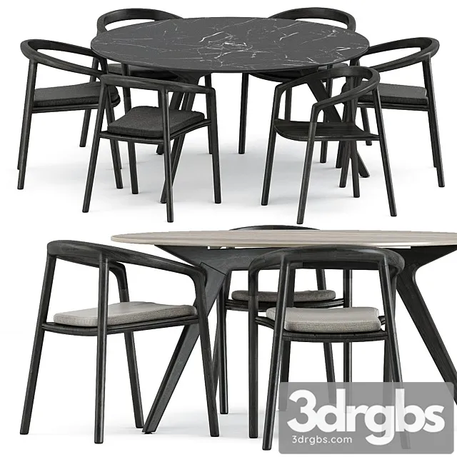 Solid Armchair and Teak Nero Table CF 148 by Manutti 3D Model Download