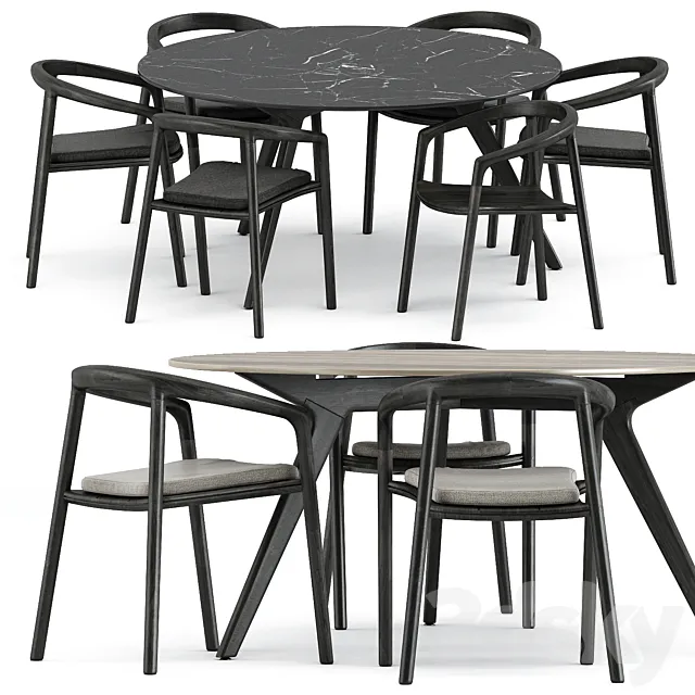 Solid armchair and Teak nero table CF 148 by manutti 3D Model