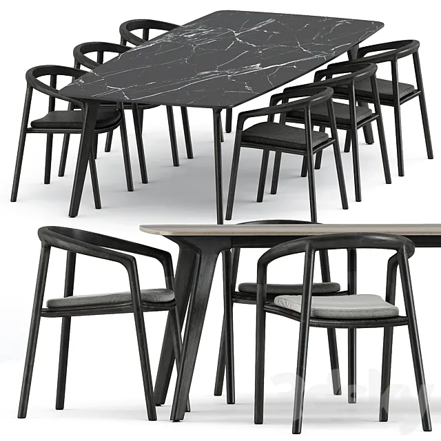 Solid armchair and Torsa Dining table Teak CF 264 by manutti 3D Model