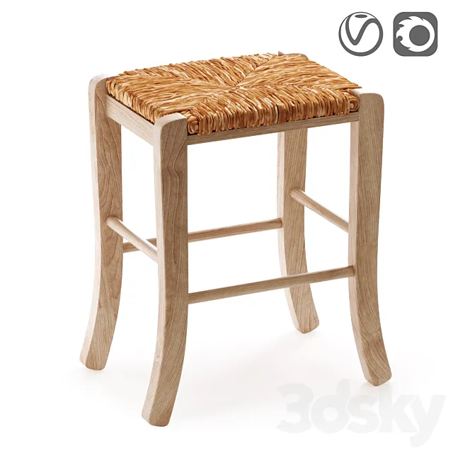 Solid beech stool Perrine 3D Model