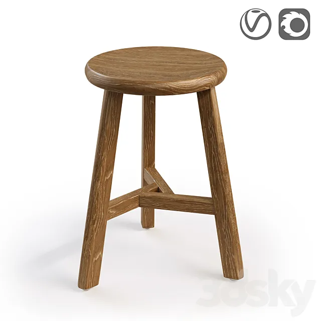Solid elm stool ASAYO 3D Model