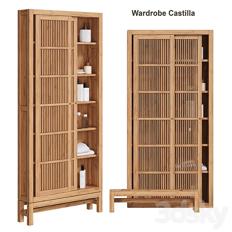 Solid teak cabinet FSC Castilla AM PM 3D Model Free Download