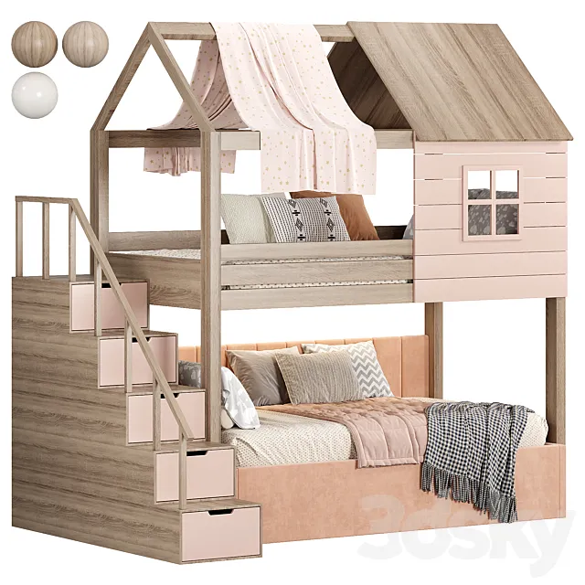 Solid wood bunk bed for children 3D Model Solid wood bunk bed for children 3D Model