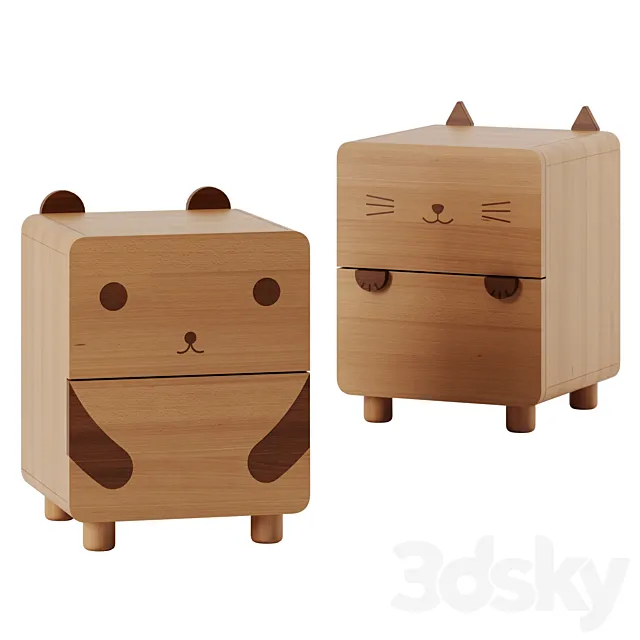 Solid Wood Nightstand For Kids by Apollo Box 3DModel
