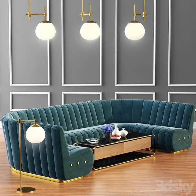 Sophia Long Sofa & Launter Table With Parquet 3D Model Sophia Long Sofa & Launter Table With Parquet 3D Model