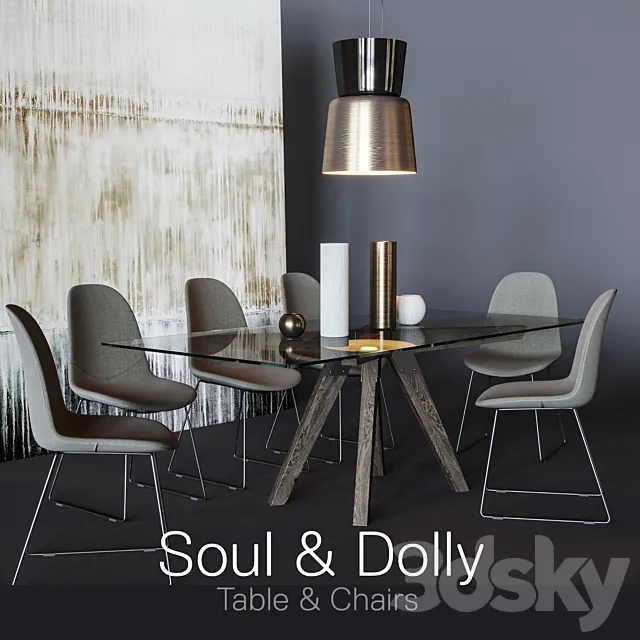 Soul Table & Dolly Chairs 3D Model