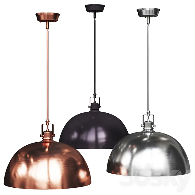 Southlake 1-Light Bowl Pendant brushed copper nickel and black olive 3D Model Southlake 1-Light Bowl Pendant brushed copper nickel and black olive 3D Model