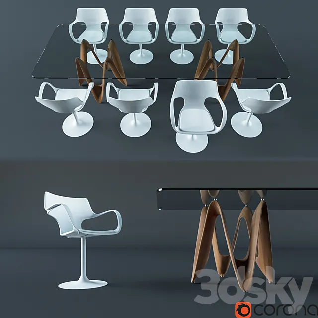 Sovet Italia LAMBDA TWO BASES table. FLUTE GIREVOLE chair 3DModel Sovet Italia LAMBDA TWO BASES table. FLUTE GIREVOLE chair 3DModel