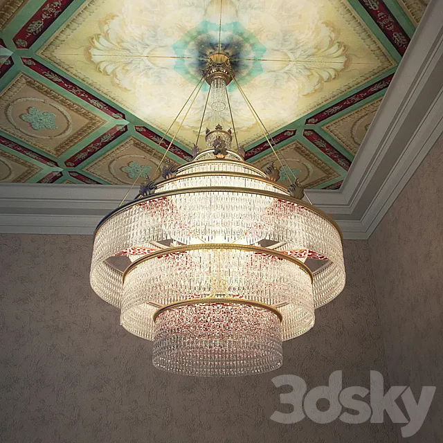 Soviet chandelier with a fragment of the Soviet ceiling and walls 3D Model Soviet chandelier with a fragment of the Soviet ceiling and walls 3D Model