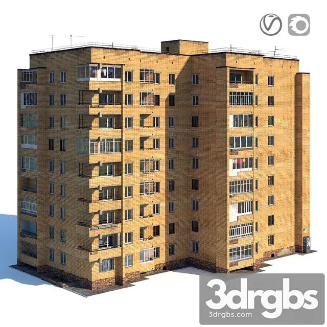 Soviet nine-story house 3D Model Download
