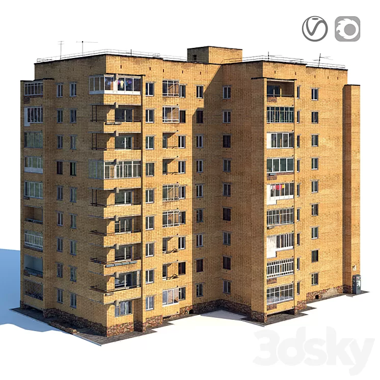 Soviet nine-story house 3D Model
