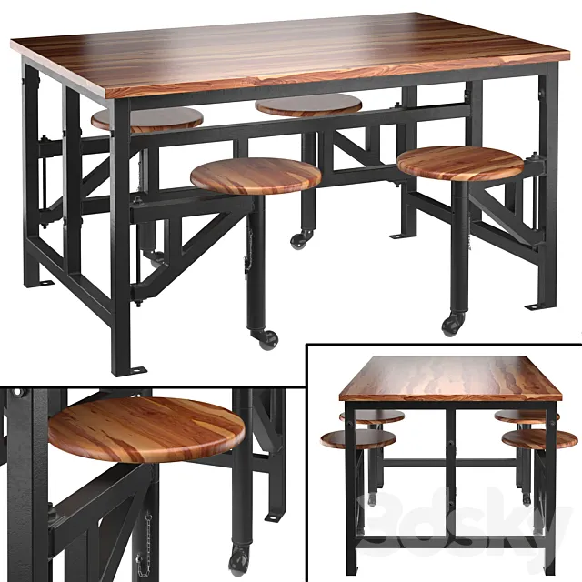 Space table with bar stools 3DModel
