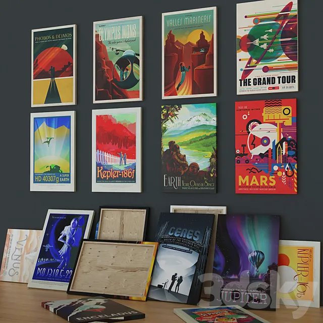 SpaceX and NASA vintage posters 3DModel SpaceX and NASA vintage posters 3DModel