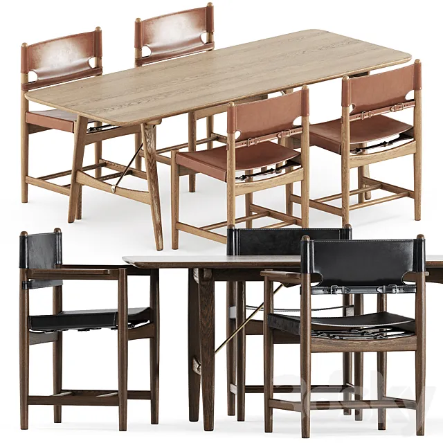 Spanish Dining Chair by Fredericia and BM1160 table by Carl Hansen and Son 3D Model Spanish Dining Chair by Fredericia and BM1160 table by Carl Hansen and Son 3D Model