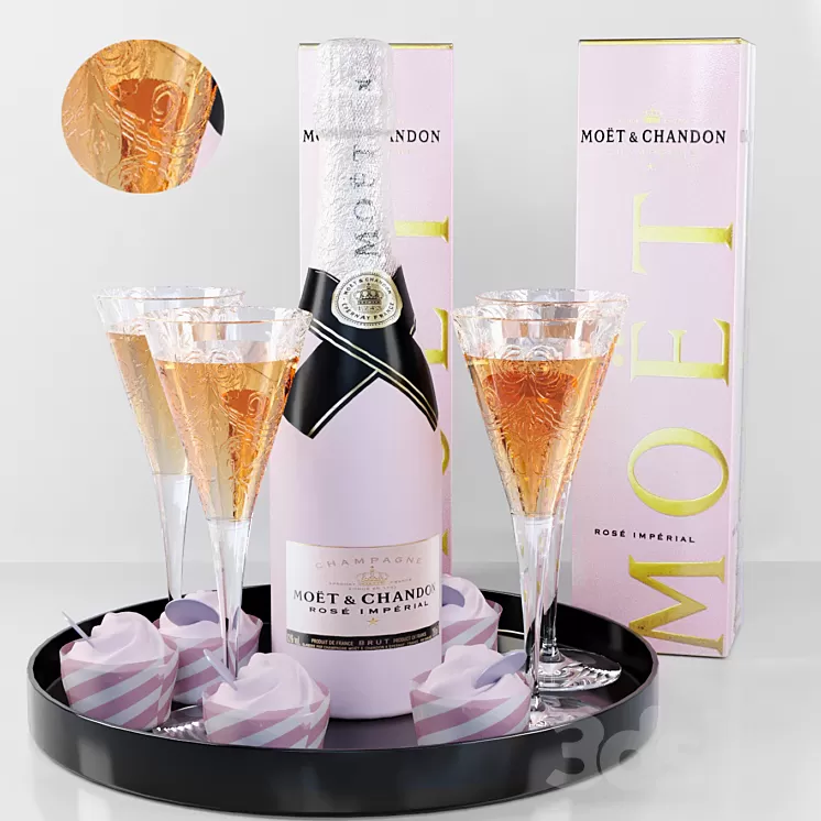 Sparkling wine in glasses. Alcohol 3D Model