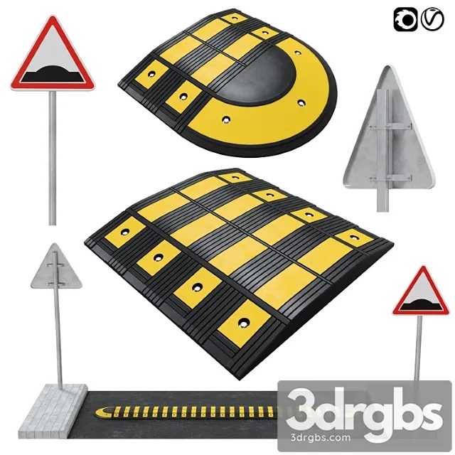 Speed bump with sign 3D Model Download