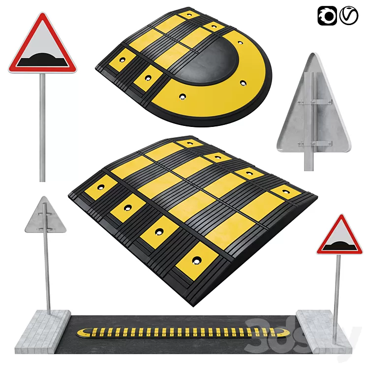 Speed bump with sign 3D Model Speed bump with sign 3D Model