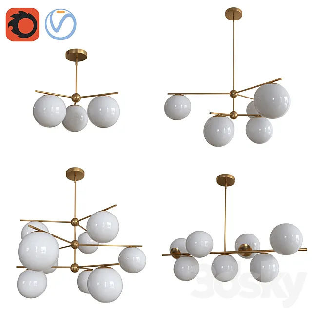 Sphere + Stem Chandelier 3D Model