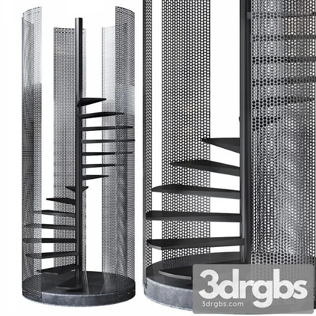 Spiral staircase loft with perforated railing 3D Model Download
