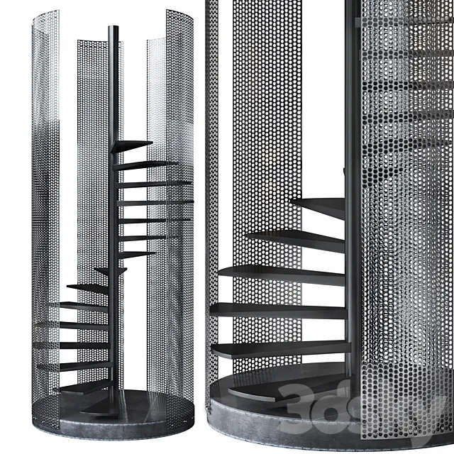 Spiral staircase Loft with perforated railing 3DModel