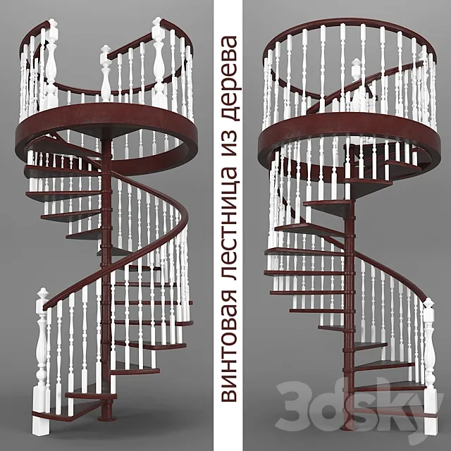 spiral staircase of wood_04 3D Model