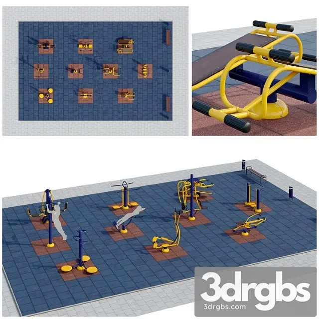 Sports ground with outdoor exercise trainers playground 3D Model Download Sports ground with outdoor exercise trainers playground 3D Model Download