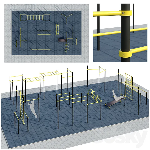 Sports ground with pull up bars. Playground 3D Model Sports ground with pull up bars. Playground 3D Model