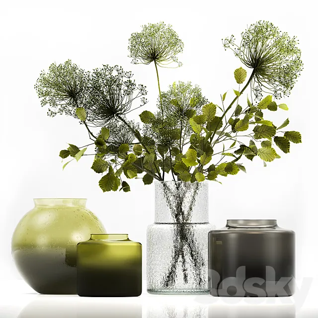 Spring bouquet of green flowers in a glass vase ikea. ikea with hogweed. branches. leaves. 250 3DModel Spring bouquet of green flowers in a glass vase ikea. ikea with hogweed. branches. leaves. 250 3DModel
