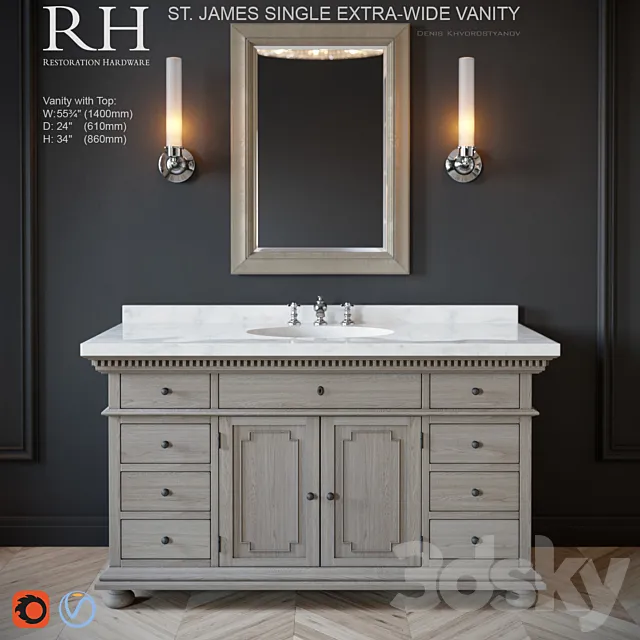 St.James single extra-wide vanity 3D Model St.James single extra-wide vanity 3D Model