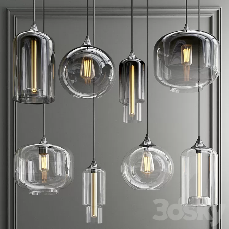 Staggered & Clear Glass Pendant Collectoin 3D Model