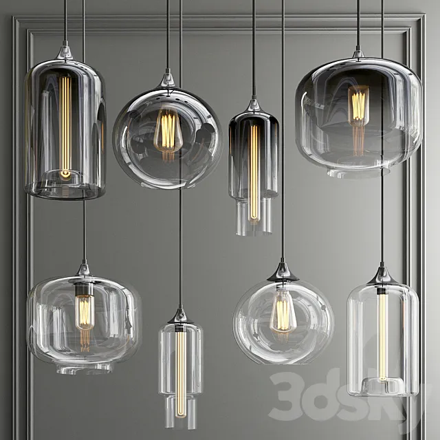 Staggered & Clear Glass Pendant Collectoin 3DModel