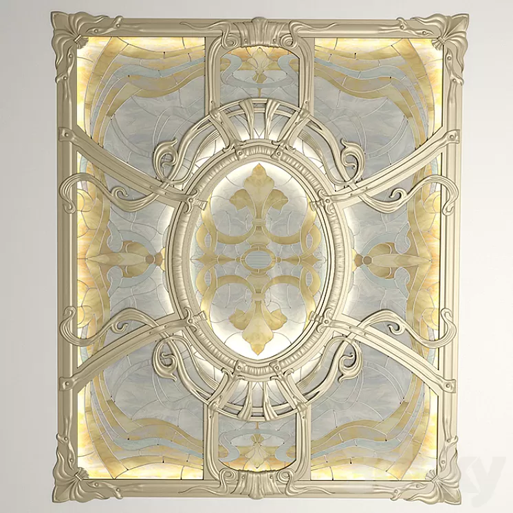 Stained glass ceiling in the forged frame. 3D Model