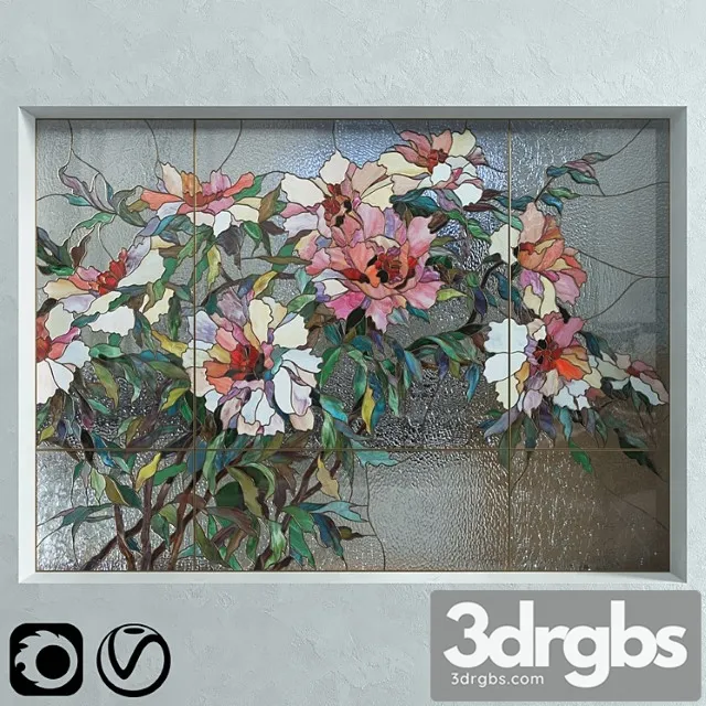 Stained glass peonies 3D Model Download