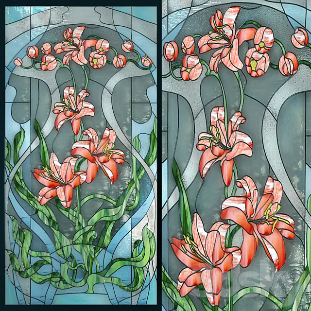 Stained-glass window Lilies 3D Model Stained-glass window Lilies 3D Model