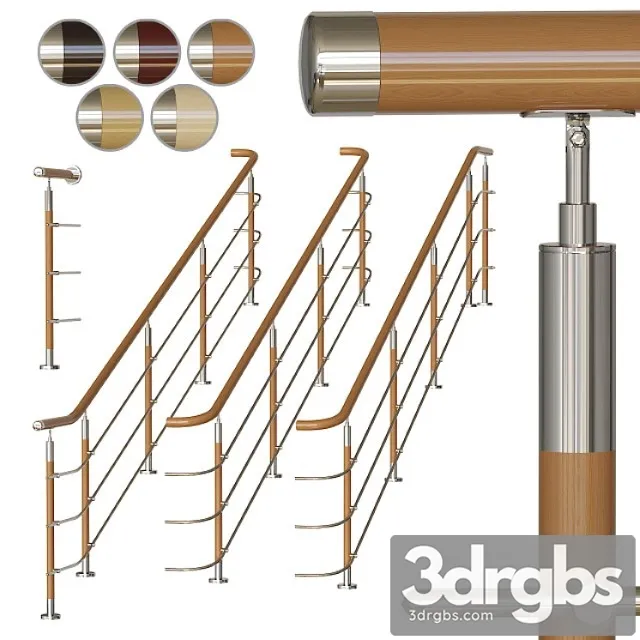 Stainless steel railing with wood inserts 2 3D Model Download