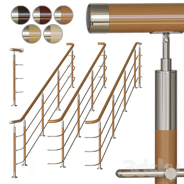 Stainless steel railing with wood inserts 2 3D Model