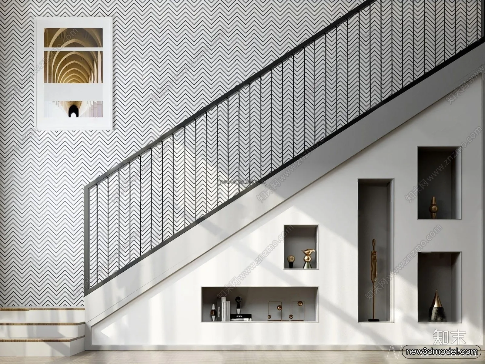 Staircase Decoration – 3D Interior Scene – 3D Models – 087 Staircase Decoration – 3D Interior Scene – 3D Models – 087