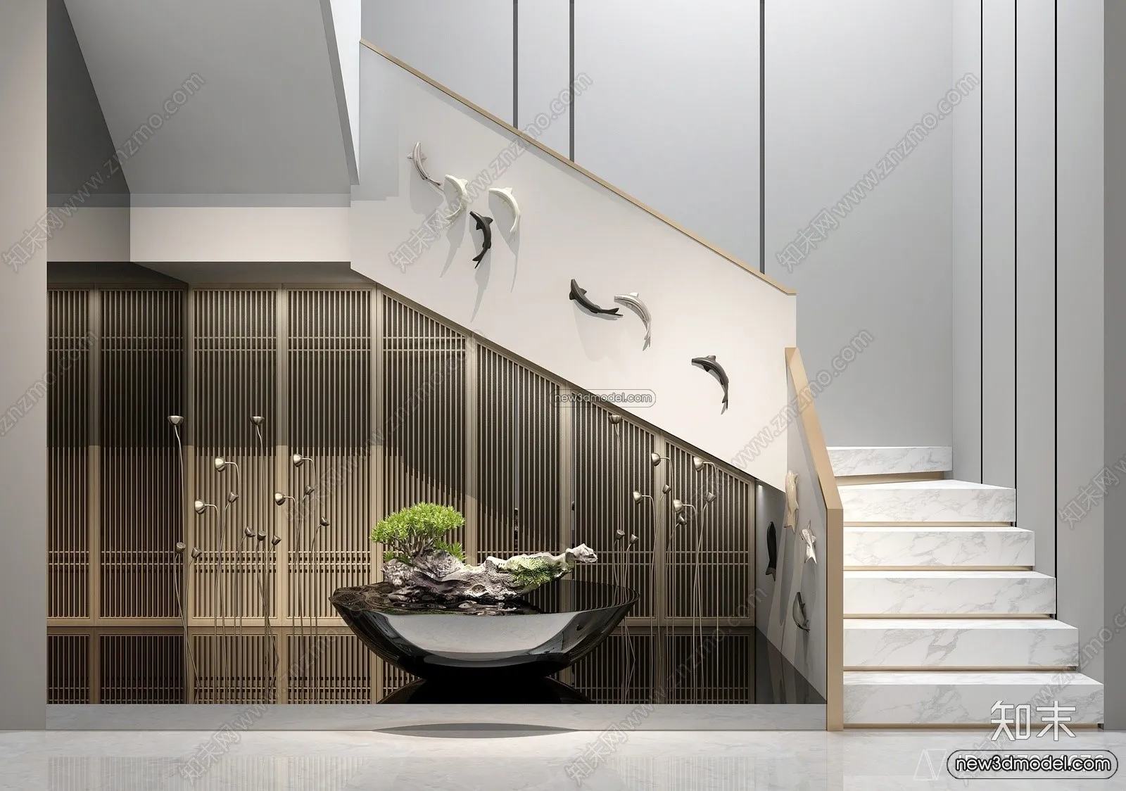 Staircase Decoration – 3D Interior Scene – 3D Models – 088 Staircase Decoration – 3D Interior Scene – 3D Models – 088