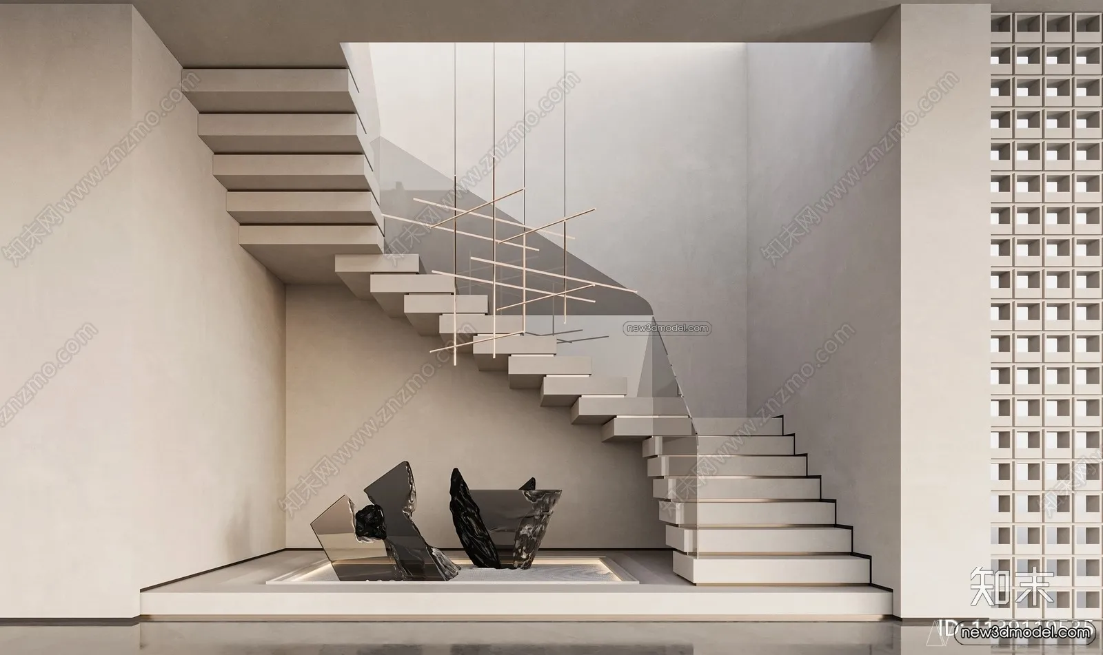 Staircase Decoration – 3D Interior Scene – 3D Models – 090 Staircase Decoration – 3D Interior Scene – 3D Models – 090