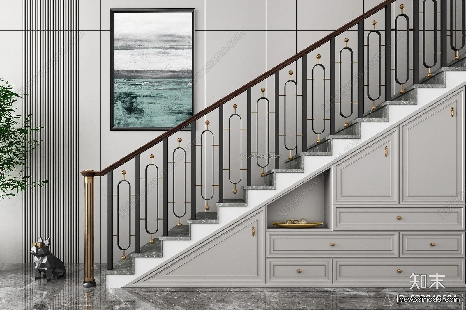 Staircase Decoration – 3D Interior Scene – 3D Models – 093 Staircase Decoration – 3D Interior Scene – 3D Models – 093