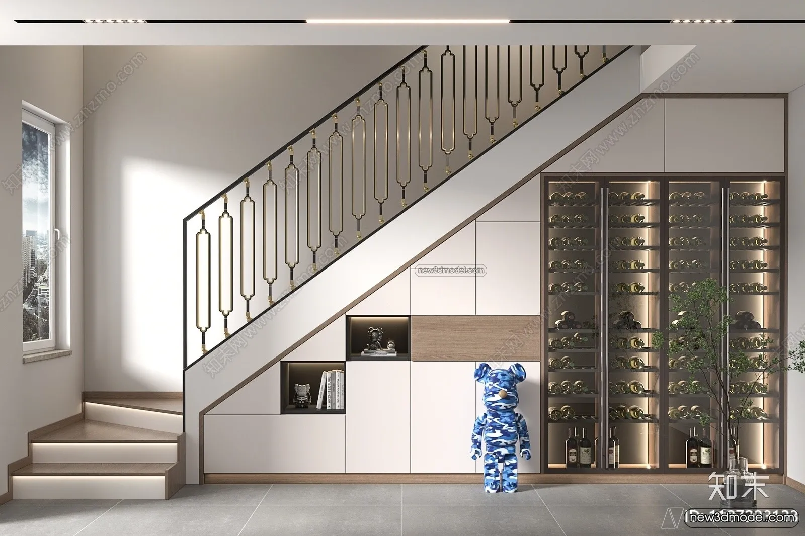 Staircase Decoration – 3D Interior Scene – 3D Models – 095 Staircase Decoration – 3D Interior Scene – 3D Models – 095