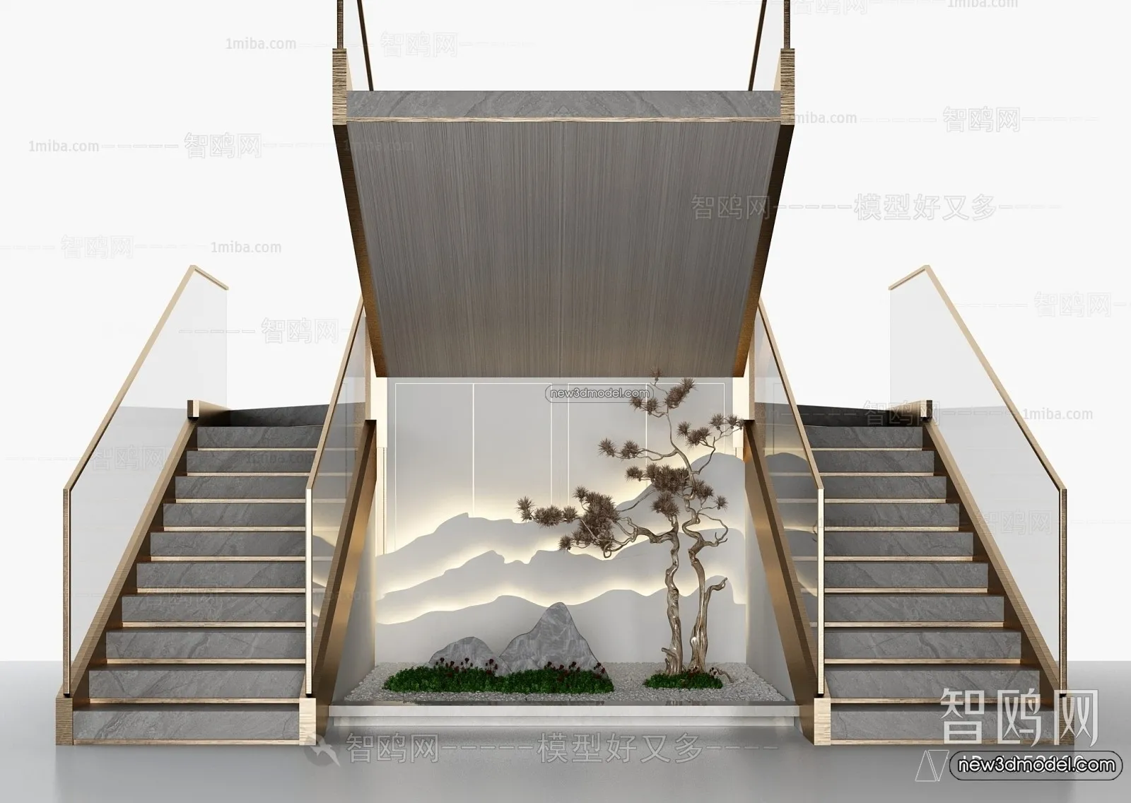 Staircase Decoration – 3D Interior Scene – 3D Models – 099 Staircase Decoration – 3D Interior Scene – 3D Models – 099